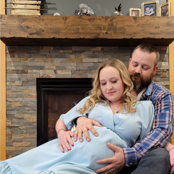 Light Blue Maxi Dress with V-Neck and Tiered Skirt - Picture 7 of 7